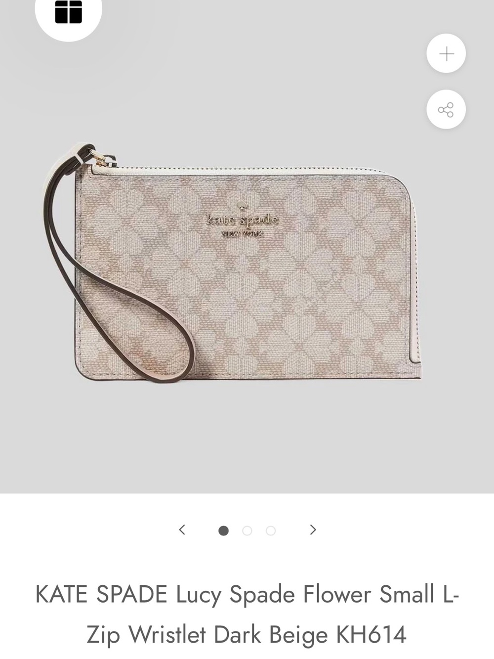 Kate Spade ♠️ Lucy Spade Flower Small L-Zip Wristlet in Dark Beige NEW